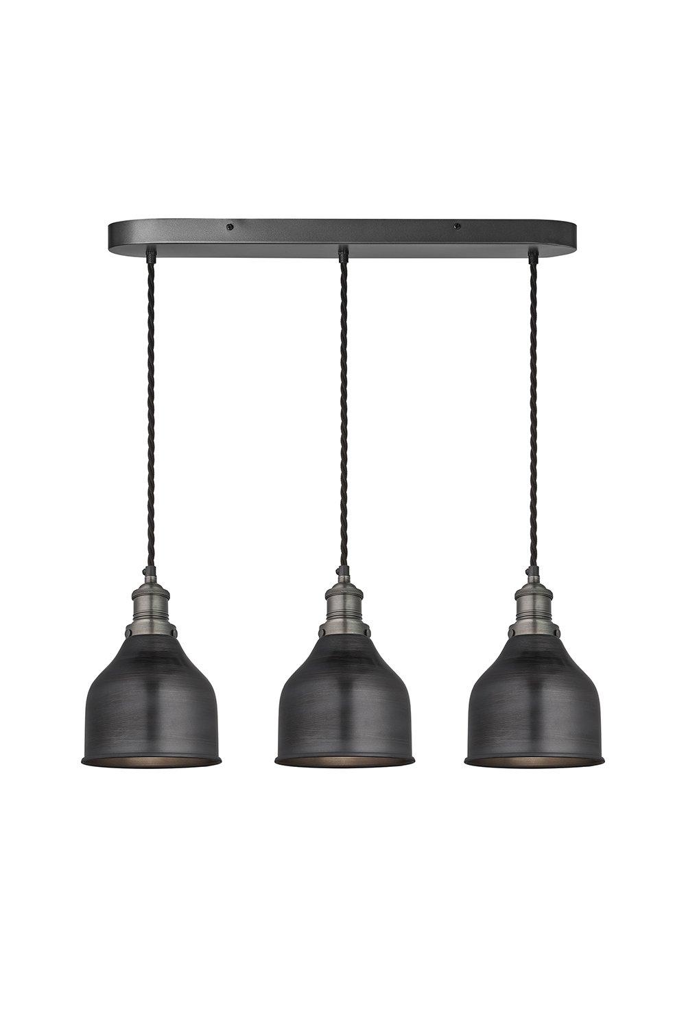 Brooklyn Cone 3 Wire Oval Cluster Lights, 7 inch, Pewter, Pewter holder